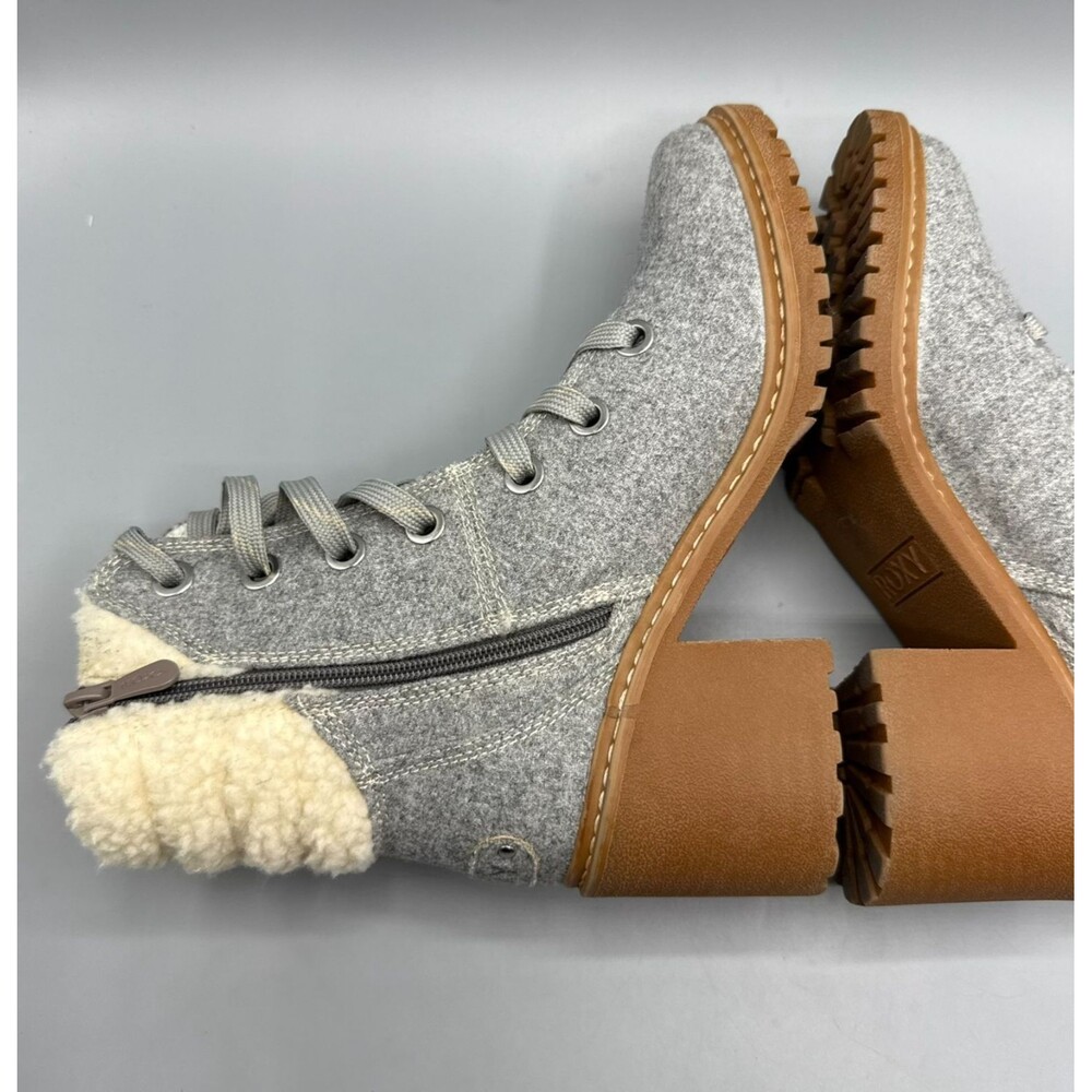 Roxy Women’s Gray Lace-Up Zip Ankle Boots Faux Shearling Lined Block Heel Size 8 - Picture 6 of 15